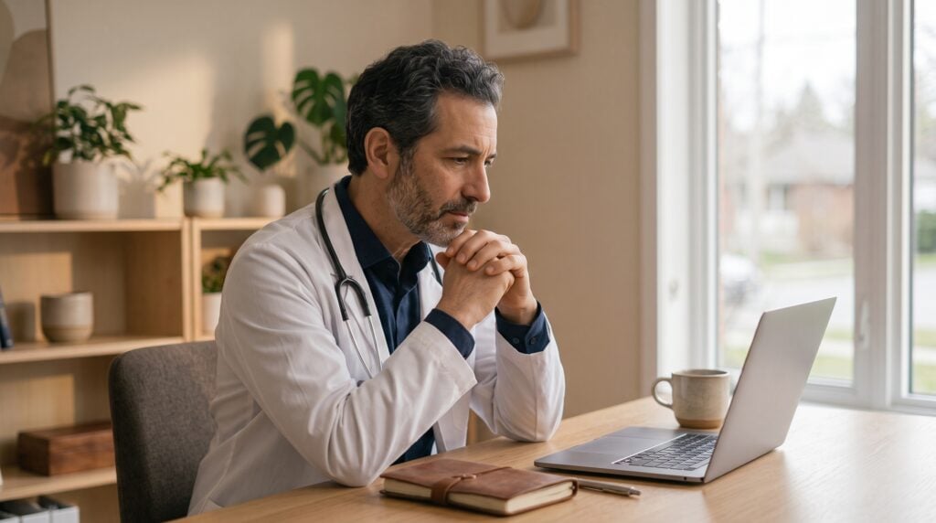 A physician weighing hybrid vs direct specialty care, deciding whether to keep insurance or go fully cash-pay.