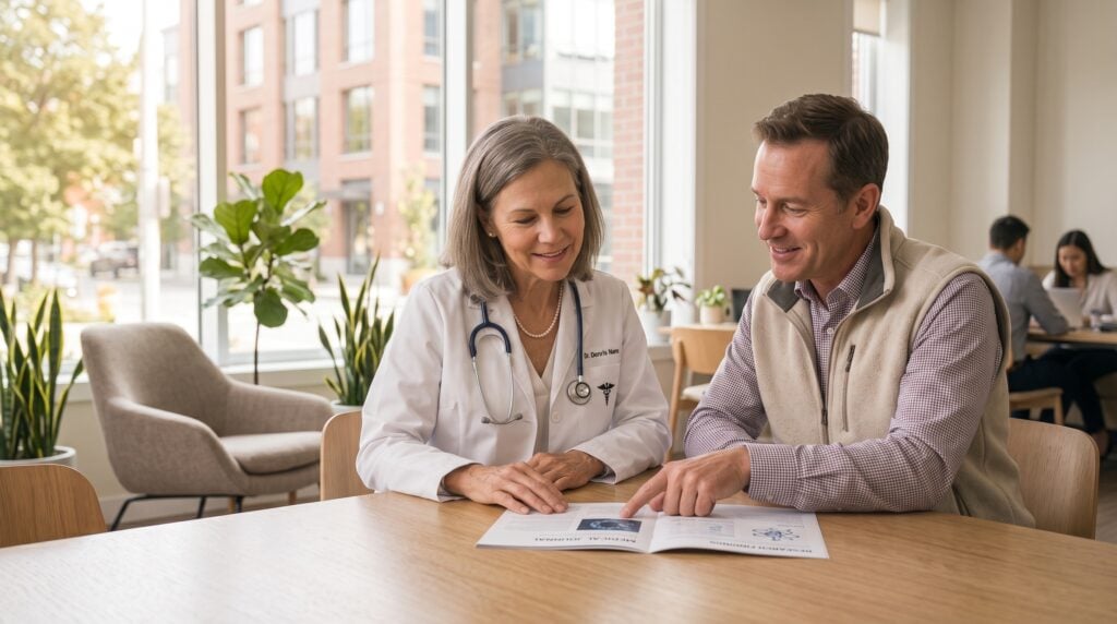 Benefits professionals reviewing transparent specialist pricing, showing how direct specialty care works for employers.